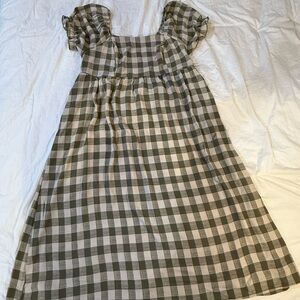 Vintage Gingham Cottagecore Dress 2X, Puff Sleeve, Empire Waist, Flowy Maxi/Midi